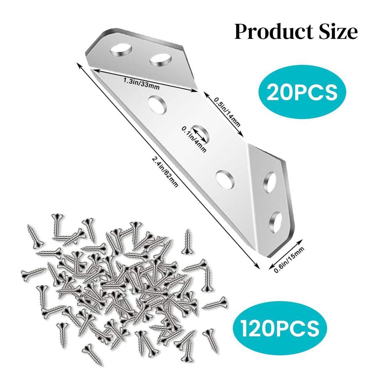 Struxline® 20Pcs Furniture Corner Brackets with 120Pcs Screws – Heavy Duty Stainless Steel Angle Support Connectors