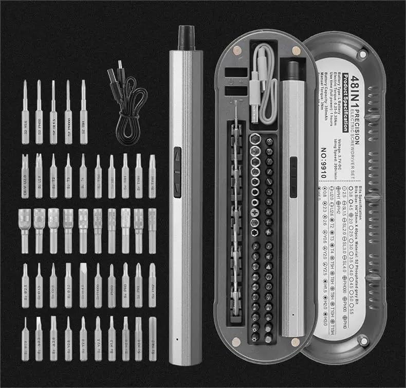 BoltCraft Mini Electric Screwdriver, 48-in-1 Cordless Precision Power Tool Set with 45 Magnetic Bits