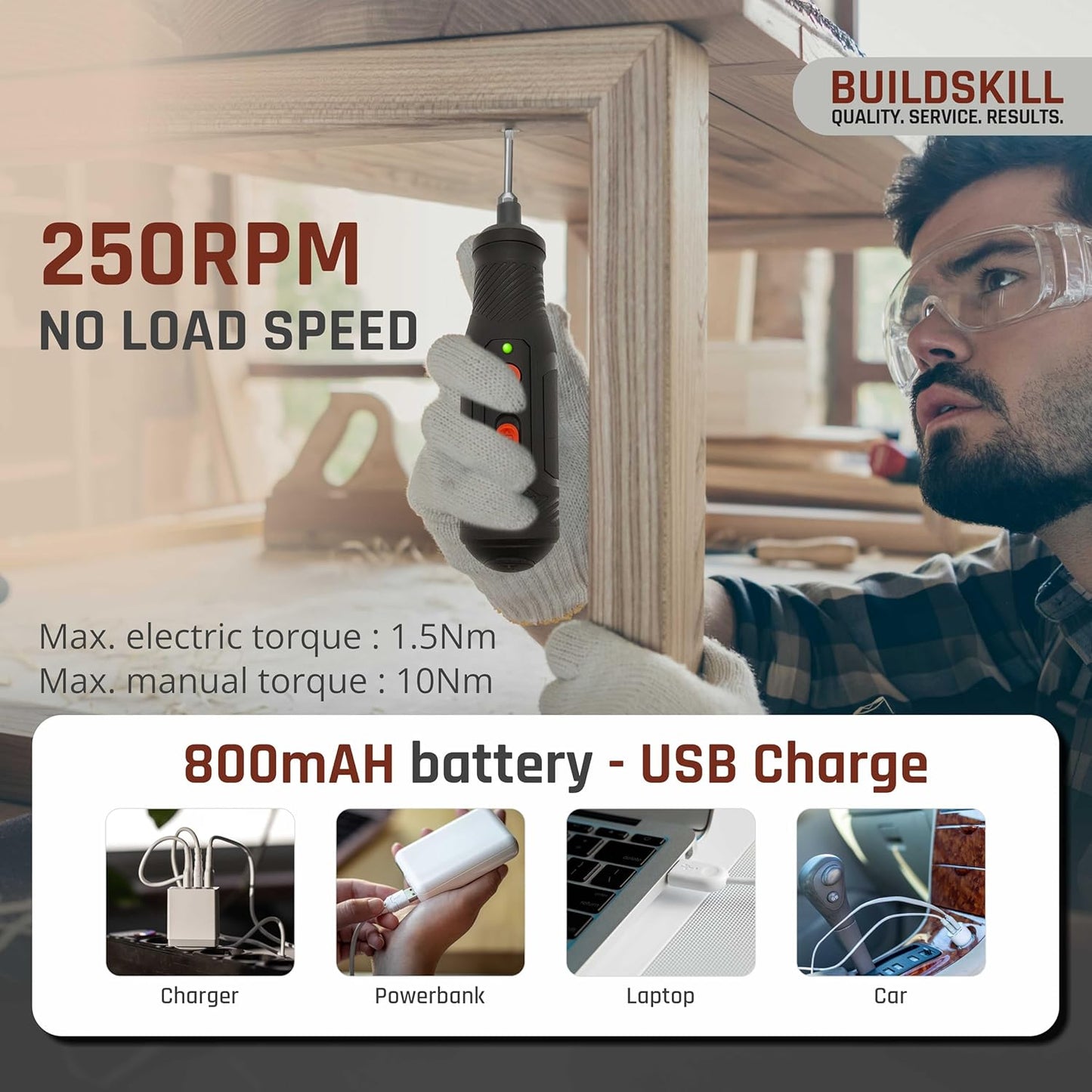BoltMaster 4V Cordless Screwdriver with 250 RPM Speed | S2 Alloy Steel Magnetic Bits & Chuck | Forward & Reverse Function