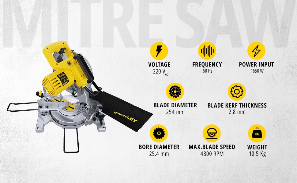 Steelcore SM16-IN 1650W 10" Compound Mitre Saw (Yellow and Black)